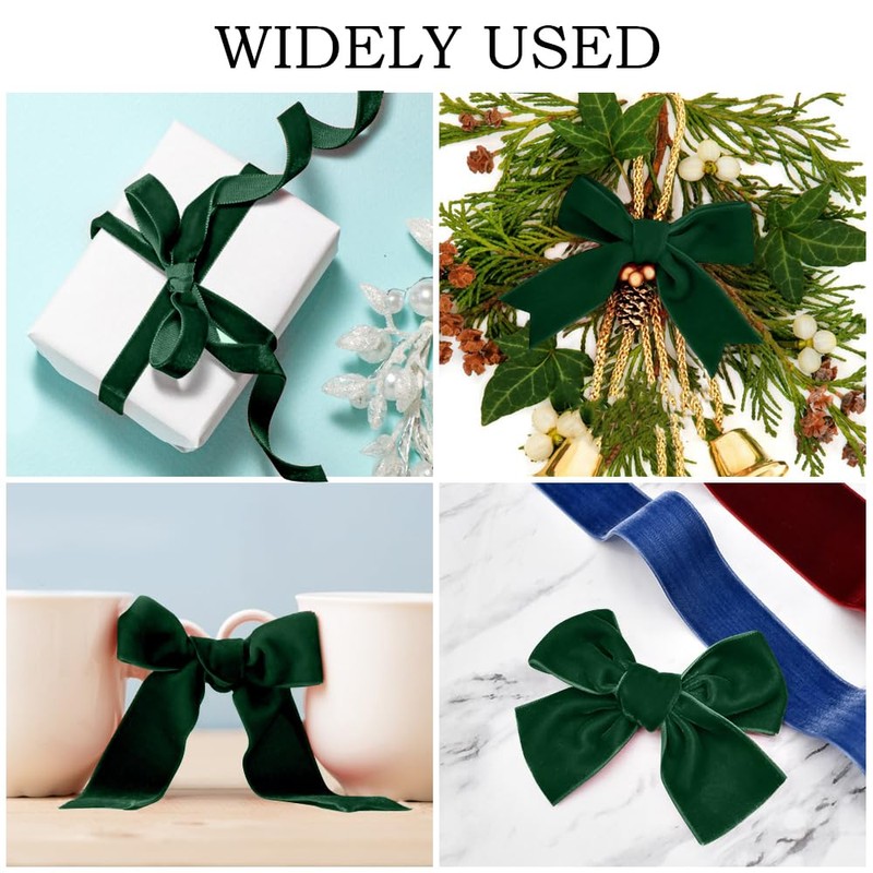 Green Velvet Ribbon,20mm x 25Yard Velvet Ribbon,Christmas Ribbon for Tree,Green