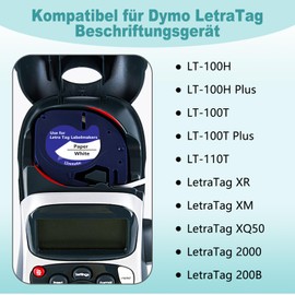 Yuanqimm Compatible with Dymo Letratag 12 mm x 4 m 91220 A91220 Label Tape Paper White 12 mm S0721510 Black on White Tape for Dymo Letratag XR LT-100H LT-100T LT-110T XM QX50 2000 Pack of 6 200B