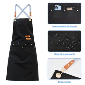 Dokpav 2 Piezas Delantal de Cocina para Mujeres y Hombres, Mandil Barista, Mandiles de Chef de Ajustable con Bolsillos para Unisex Parrilla Hornear Pintura Arte Restaurante Hogar Barbacoa Al Aire