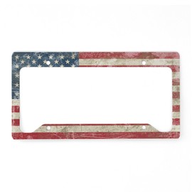 CafePress Vintage USA Flag License Plate Holder Aluminum License Plate Frame, License Tag Holder