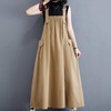 Mamkong Summer Maternity Overalls Dress - Full-Term & Nursing Friendly Beige Blue/L