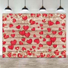 HQM 9X6FT Vintage Rustic Wood Glitter Glow Red Love Heart Valentine's Day Theme Photography Backdrop Wedding Anniversary Bridal Shower Mother's Day Photo Background Couple Studio Shoot Props Supplies