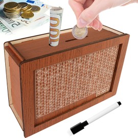 Cash Vault Wooden Savings Box, Adults Money Box with Counter for Savings Goal $10000, Piggy Bank for Adults Kids, Wooden Cash Box with Money Target and Numbers, Best Gift for Friends