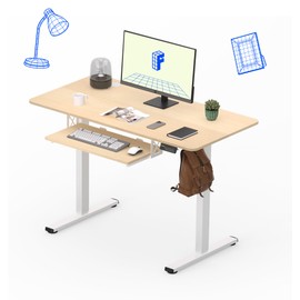 FLEXISPOT Standing Desk with Keyboard Tray, 48" x 24" Electric Adjustable Height Computer Workstation Desk, Home Office Stand Up Desk (White Frame+ Maple Top)