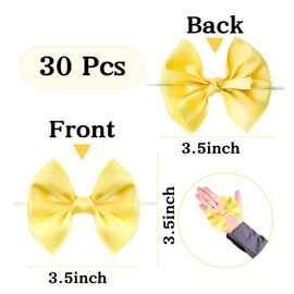 Ysibbon 30 Pack Twist Tie Bows, Gold 3.5 inch Satin Ribbon Pretied Bows, for Craft Sewing Scrapbooking Wedding and Gift Wrapping Treat Bag Bakery Candy Bags, Home Décor