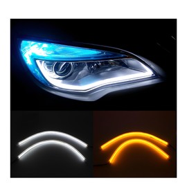 Vmingo Luz Led DRL Diurna Tira Flexible 60cm de Circulación para Auto Moto Universal Direccional y Secuencial Auto Impermeable | 2pzs (Blanco/Amarillo)