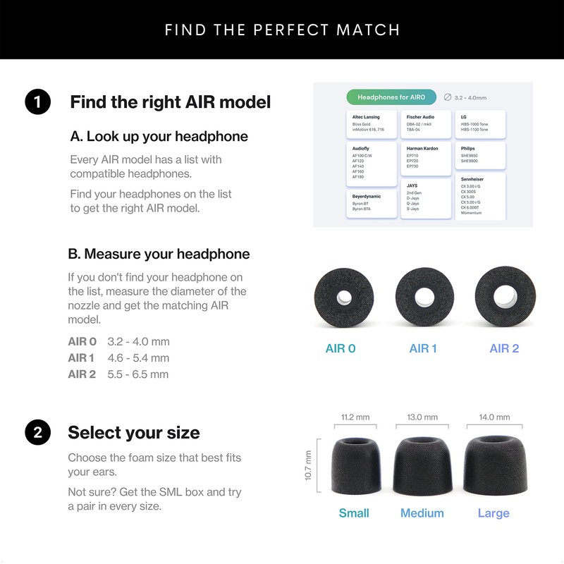Inairs air memory foam - foam tips, s