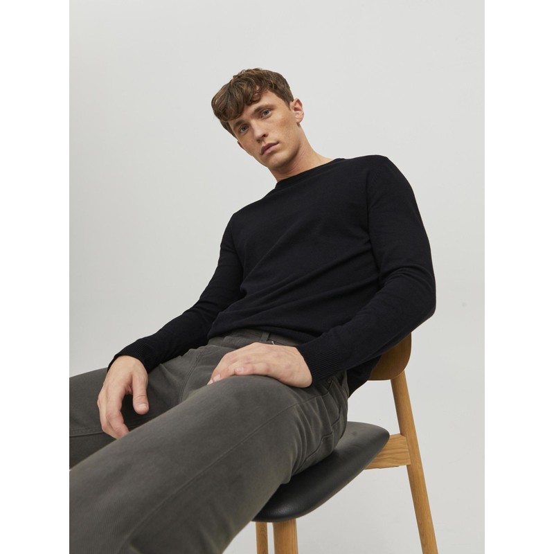 JACK & JONES Men's Jjeemil Knit Crew Neck Noos, black,
