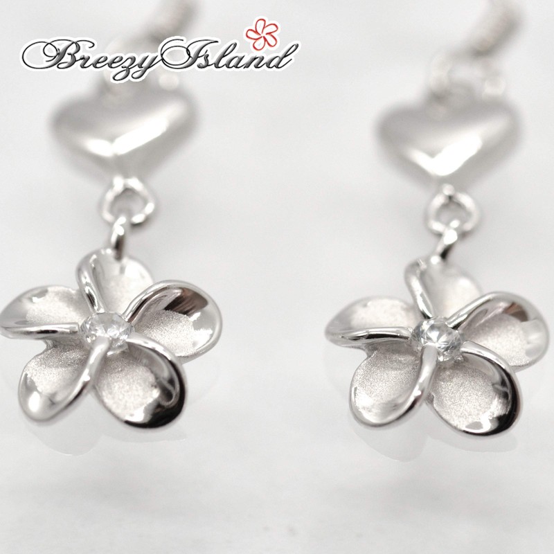 BreezyIsland Hawaiian Jewelry Hook Earrings Heart 925 Silver, Silver