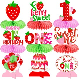 Berry Sweet One Honeycomb Centerpieces Berry First Birthday Table Decorations 13Pcs Berry First Birthday Decor Strawberry 1st Birthday Centerpieces for Table Sweet Berry Baby Girls Party Supplies
