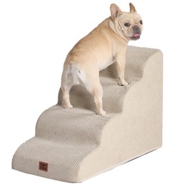 EHEYCIGA Curved Dog Stairs Ramp for High Beds 19.7" H, 4-Step Dog Steps for Small Dogs and Cats, Pet Stairs for High Bed Climbing, Non-Slip Balanced Pet Step Indoor, Beige