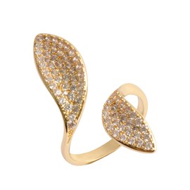 Crystal Leaf Statement Ring for Women Shiny Cubic Zirconia Wrap Finger Rings Wedding Adjustable Open Band Statement Eternity Delicate Jewelry (Gold)