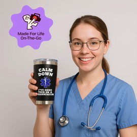 KLUBI Nurse Gifts for Women - Calm Down I've Done This On a Mannequin Happy Nurses Day Gifts Nurse Coffee Tumbler Stainless Steel 20 Ounce Black Funny Nurses Week Gift for Men, Women, RN, Graduation