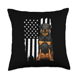 Funny Rottweiler American Flag Dog Art For Men Women Patriot Throw Pillow