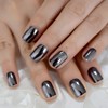 Chrome Black Press on Nails Short Square Fake nails Metallic