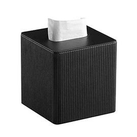 Cretkhp PU Leather Tissue Box Cover - Magnetic Closure (5.5" x 5.5" x 5.5", Black)