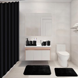 21 Pcs Bathroom Accessory Set with Waterproof Shower Curtain and Non Slip Mat,Resin Bath Set with Toothbrush Holder and Lotion Soap Dispenser,Bathroom Countertop Organizer Set for Home Apartment