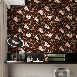 neukids Boho Floral Dark Moody Wallpaper Peel and Stick Removable Vintage Renter-Friendly Wallpaper 15.19"x39.6"