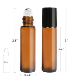 LotFancy 6pc 10ml Roller Bottles for Essential Oils, Amber Glass Empty Bottle with Stainless Steel Roller Balls, Leakproof Roll on Perfume Bottles, Includes 2pc 4ml Droppers