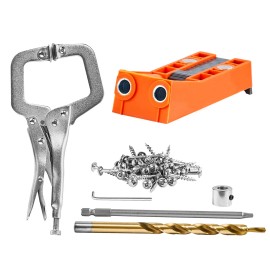 56 Pcs Mini Pocket Hole Jig System 9\" C-Clamp Step Drill Wrench Square Drive Bit Drill Stop Kitchen Cabinet Parts Accessoriescombination form: Clamp/Toolbox Kit