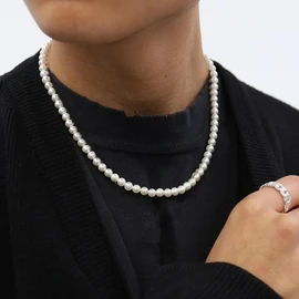 Collar de perlas para hombres y mujeres, collar de perlas redondas de 6 mm, color blanco, joyería de moda, Perla