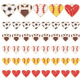 PH PandaHall 50pcs 5 Styles Sports Charms, Enamel Heart Ball Pendants Gold Sports Charms Ball Game Baseball Football Basketball Pendants for Necklaces Bracelets Earrings DIY Crafts Making