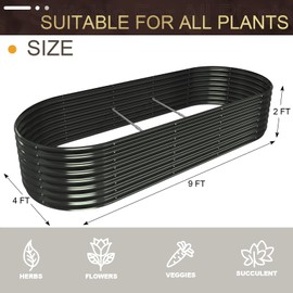 FRIZIONE 9FT(L)×4FT(W)×2FT(H) Galvanized Raised Garden Bed Outdoor, Metal Raised Garden Beds for Flower, Raised Planter Box Outdoor for Herb, Vegetable-Gray