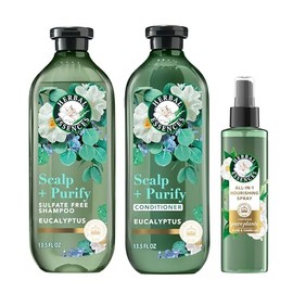 Herbal Essences Scalp + Purify - Champú y acondicionador sin sulfato de eucalipto y set de spray nutritivo todo en uno