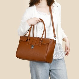 Eslcorri Top Handle Tote Bags for Women Large Shoulder Purse for Working PU Leather Crossbody Flap Satchel Handbag Elegant Hobo Everyday Bag Trendy Go Out Pocketbook, Gift to Mom Wife -Brown