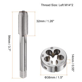 TOP-VIGOR M14 x 2 Metric Left Hand Thread Straight Groove Thread Round Tap Die Set Heavy Duty Tap and Die Set for DIY Repair Cutting
