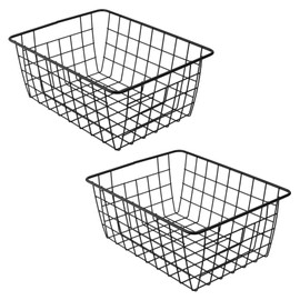 ZOENHOU Pack of 2 Wire Storage Baskets, 28 x 22 x 12 cm, Metal Basket, Bathroom Basket, Open Wire Design, Wall - Iron Basket, Hanging Basket, for Office, Kitchen, Bathroom, Black