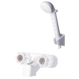 Laguna Brass 3210AWT/4120WT RV/Motorhome Two Handle Non-Metallic Tub Diverter Valve with Matching Hand Shower Set, White Finish