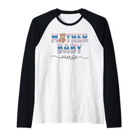 Mother Baby Nurse Bear MBU Blanket Stripe Work Postpartum Raglan Baseball Tee