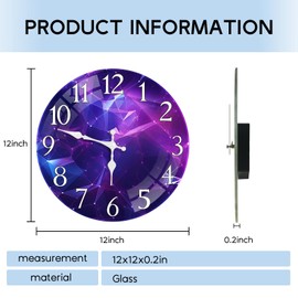 Britimes Round Purple Wall Clock Silent Non-Ticking Battery Operated Glass Decorative Outdoor Waterproof Clock 12 Inch, Galaxy Home Decor for Living Room, Kitchen, Bathroom and Bedroom