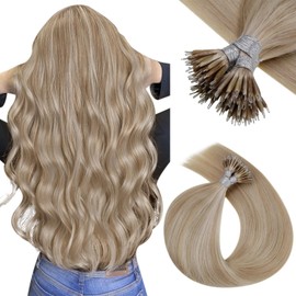 22 Inch Nano Hair Extensions Blonde Nano Ring Hair Extensions Dark Ash Blonde Highlighted Bleach Blonde Nano Loop Hair Extensions Straight 50g/50s #P18/613