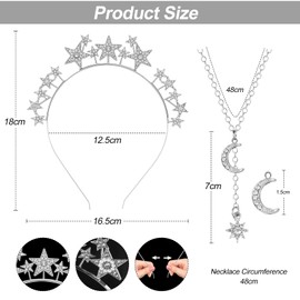 LEACCO Headband Stars Silver Women's Glitter Headband with Stars Rhinestone Face Tattoo Necklace Carnival Hair Accessories Headdress Stars Silver Headband Glitter Headband for Women Girls