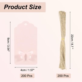 MECCANIXITY 200Pcs Kraft Paper Gift Tags with String, 3.5 x 1.6 Inch Blank Hanging Labels Wave Shape Paper Labels Pink Gift Tags for Price Tags, Christmas, DIY Crafts