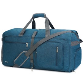 WANDF Travel Bag 40L-85L with Shoe Compartment Foldable Weekender Travel Bag Hand Luggage for Men Women, blue 65l