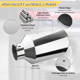 Vurkcy 5 inch Inlet Exhaust Tip, 10" Outlet 18" Overall Length Stainless Steel Exhaust Tail Pipe, Bolt-On, Rolled Edge, Slant Sleek Angle Cut, Polished Tailpipe, Silvery