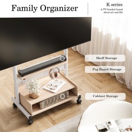 FITUEYES Rolling Floor TV Stand Mount for 40-85 Inch Large LCD/LED TVs TV Cart Heavy Duty Hold Up to 132 lbs Mobile Corner Stand with Mount for LCD/LED Flat Curved Screens with Wooden Large Storage