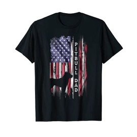 Vintage USA American Flag Proud Pitbull Dog Dad Silhouette T-Shirt for Women Kids Men