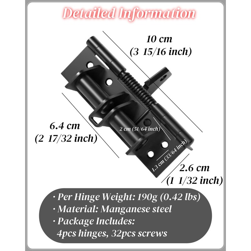 4 Pack Door Hinges Matte Black, Manganese Steel, 4 Inch