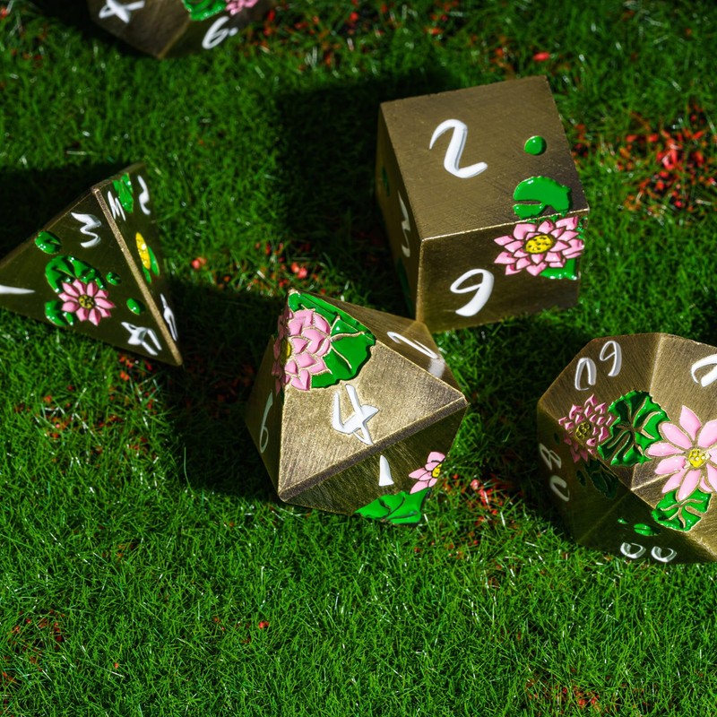 Cusdie 7-Die Lotus Metal DND Dice Set, D&D Metal Dice,