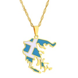 SHIMERITI Fashion Stainless Steel Greece Map Pendant Flag Necklace(Gold)