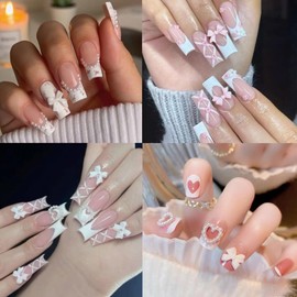 3D Nail Charms Set Half Round Pearl Flatback Gems -Butterfly Blossom Flower Bow Moon Heart Star nail ornaments+Hollow Butterfly Alloy DIY Nail Art Nail Charms Kit with Tweezers