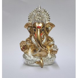 Gold Art India Ganesha Idol Ganesh for Car Dashboard Statue Ganpati Vinayaka Vinayagar Figurine Diwali Gifts Home Decor Luck, Success for Small Murti Puja Lord Gift Office Desk Room 3.5 Inches