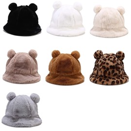 Winter Faux Fur Furry Bucket Hat Fluffy Fuzzy Warm Hat Plush Fisherman Hat Winter Hats for Women Men Teens Girls White Bear