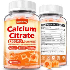 Edmmyliy Calcium Citrate Supplement Gummies for Adult - Sugar Free Calcium Citrate 1200 Mg with Magnesium 300 Mg & Vitamin D3 - Organic Chewable Calcium Supplements for Women & Men
