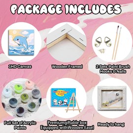 Dolphin Paint by Numbers Kit for Kids with Framed, Dolphin Painting Kits for Kids Ages 4-6, DIY Paints with Numbers Easy Acrylic Oil Painting Kits for Home Wall Decor (10x10 Inch)