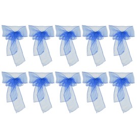10Pcs Organza Banquet Chair Sash Exquisite Chair Bows Sashes for Wedding Party DecorationRoyal Blue